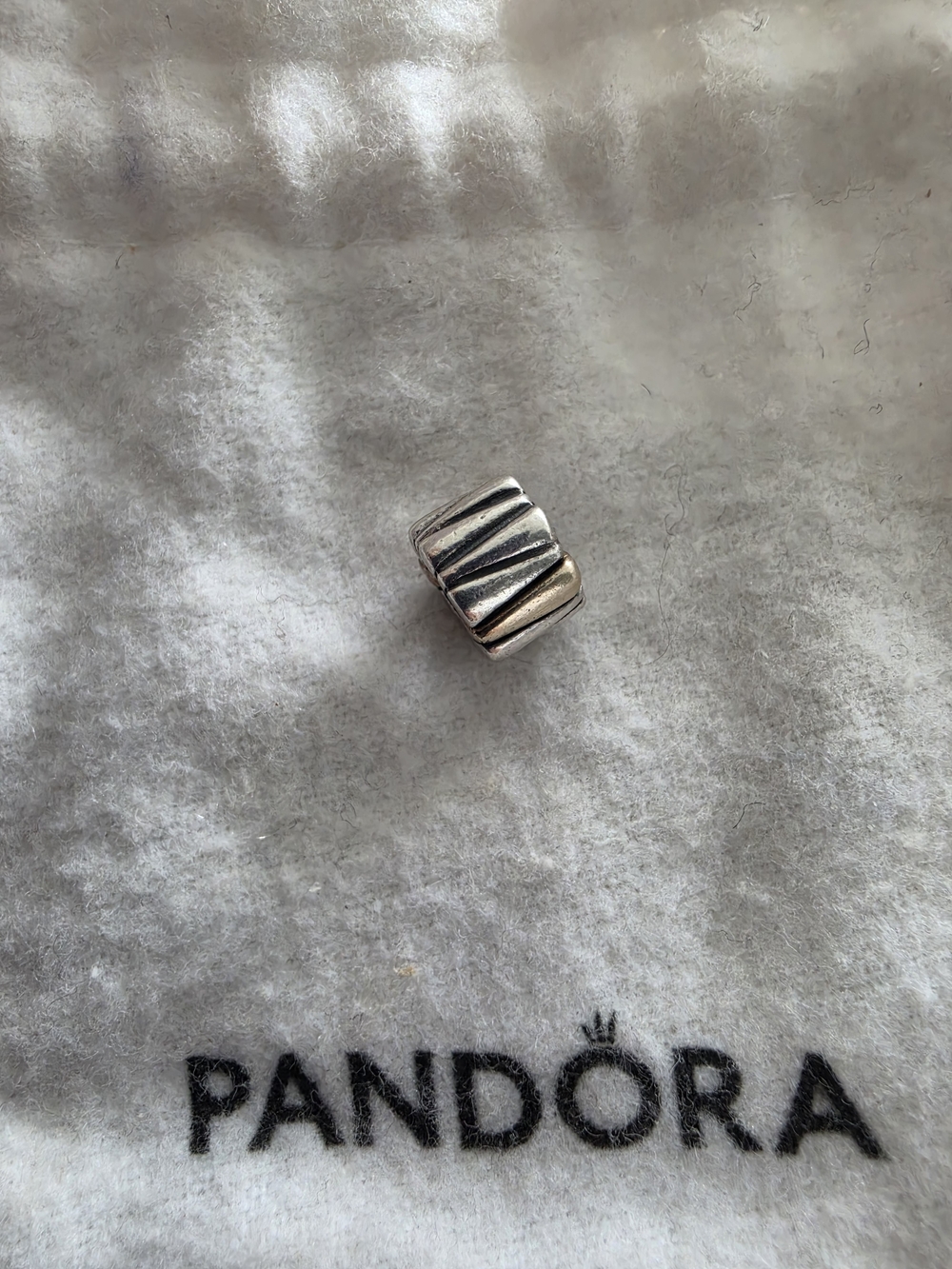 Vintagr Pandora Ribbed Spacer Charm - Silver & 14k